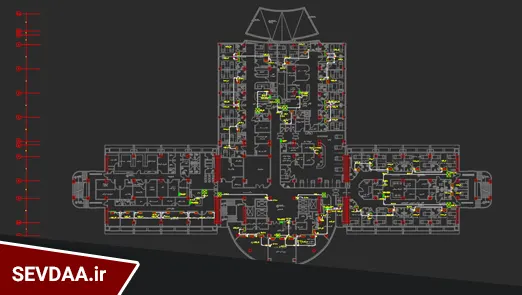 نقشه اتوکد سیستم فن کوئل بیمارستان 6 طبقه